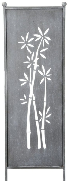 finehomegarden Gartenstecker Stele Metall Bambus Sichtschutz grau Windschutz Outdoor H116cm B32cm Dekowand Garten / Paket