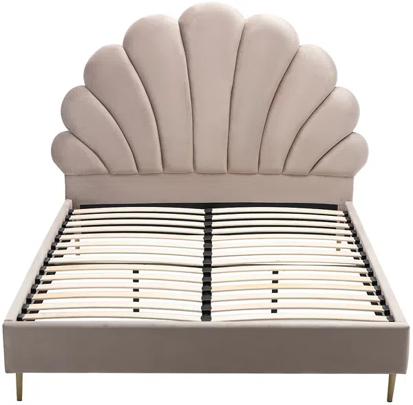 Vente-unique - LIVAYA Bett SamtStoff Beige - B 215 cm x H 150 cm x L 187 cm Bild 4