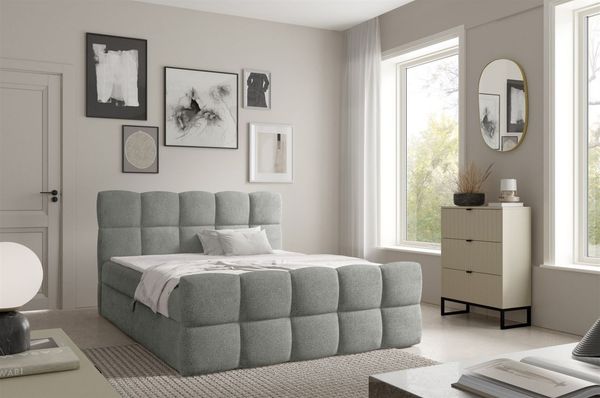 Boxspringbett Schlafzimmerbett SATINE PREMIUM 140x220cm Stoff Coral Grau