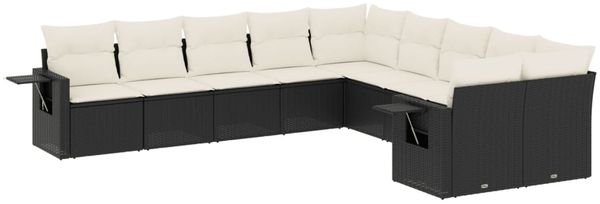 vidaXL 10-tlg. Garten-Sofagarnitur mit Kissen Schwarz Poly Rattan 3220705 Bild 2