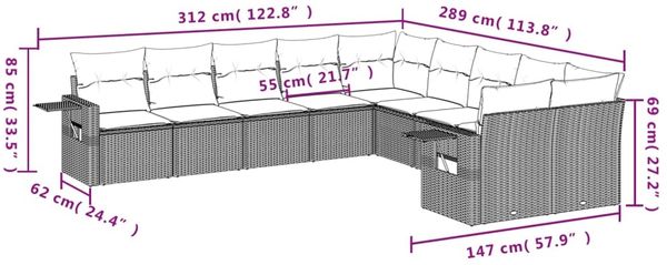 vidaXL 10-tlg. Garten-Sofagarnitur mit Kissen Schwarz Poly Rattan 3220705 Bild 7