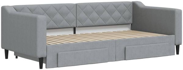vidaXL Tagesbett Ausziehbar mit Schubladen Hellgrau 90x190 cm Stoff 3197472 Bild 3