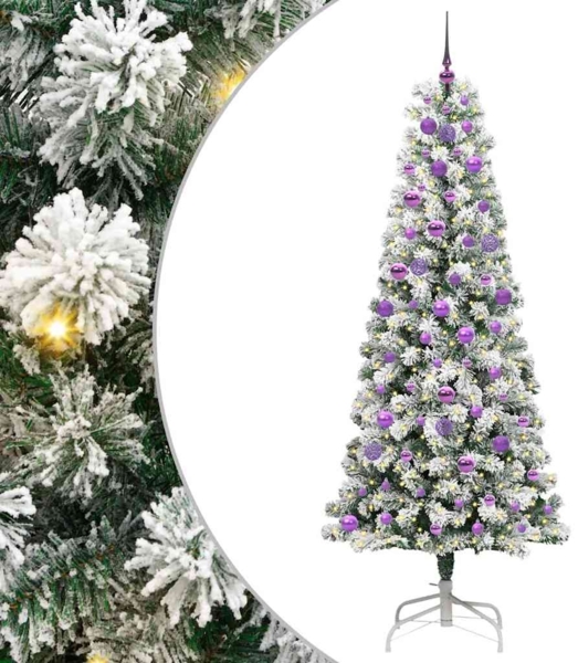 vidaXL Künstlicher klappbarer Weihnachtsbaum Grün und Weiß 210 cm 3395610