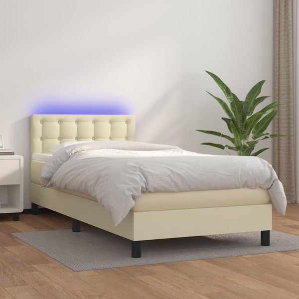 vidaXL Boxspringbett mit Matratze & LED Creme 90x190 cm Kunstleder 3134197
