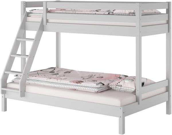 Modernes 3er-Bett 90x200 und 140x200 Erwachsenen-Stockbett Kiefer Massivholz hellgrau V-60.18G-09-14ohne Zubehör