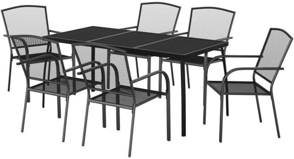 vidaXL Garten Essgruppe 7-tlg. Tisch 6 Stühle Anthrazit Stahl