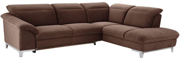 Mivano Bettsofa Teresa / Ecksofa mit Schlaffunktion, Kopfteilverstellung und Ottomane / 293 x 84 x 232 / Mikrofaser, Braun