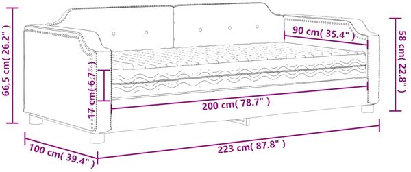 vidaXL Tagesbett mit Matratze Hellgrau 90x200 cm Stoff 3197616 Bild 12