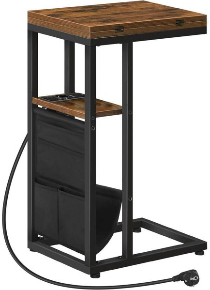 Beistelltisch mit Ladestation und Aufbewahrungstasche Vintagebraun und Schwarz