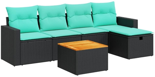 vidaXL 6-tlg. Garten-Sofagarnitur mit Kissen Schwarz Poly Rattan 3325781