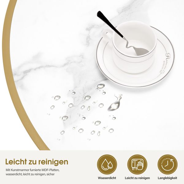 BarberPub Couchtisch Rund Holz, Moderner Sofatisch, Kleiner Beistelltisch Metall, Kaffeetisch für Wohnzimmer, Schönheitssalon, Wohnzimmertisch Marmor-Weiß Gold, 80x80x45cm, 2175 Bild 7