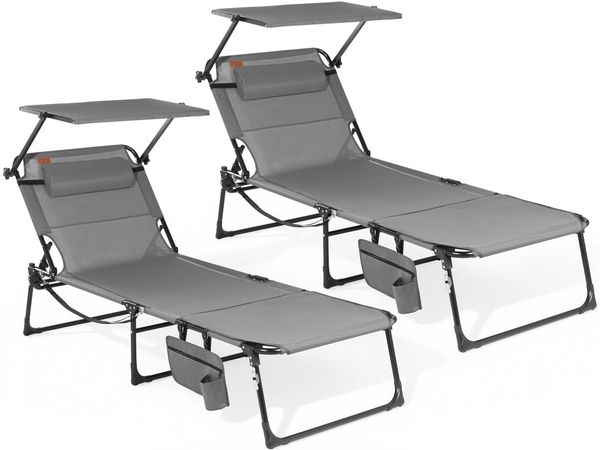 HOMECALL Gartenliege Sonnenliege mit Gesichtsöffnung und Sonnendach, klappbarer Liegestuhl, bis180 kg 200x70 cm 4-Fach verstellbare Rückenlehne, 2 St, für Garten, Strand und Camping