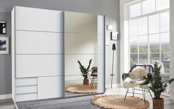 Wimex Schwebetürenschrank Emden moderner Kleiderschrank mit Spiegel und Schubladen BESTSELLER Schlafzimmer Schrank Garderobenschrank mit Schwebetüren Topseller