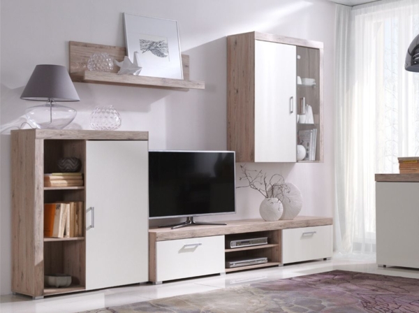 Wohnwand Schrankwand 4 tlg. YORK Sanremo-Creme mit LED-Beleuchtung