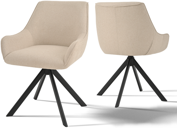 GOEURVANT 1178 Esszimmerstühle 2er-Set, 360° Drehbar, Webstoff - Beige Stoff