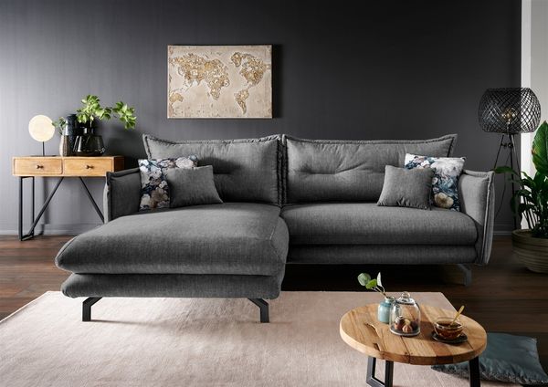 Polsterecke >Launce< verstellbare Armlehnen, Zier-Wendekissen, asche - 255x94x180cm (BxHxT)