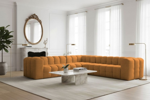 Ecksofa Designersofa SOLVIE in Stoff Moly Orange Seite Universal Bild 1