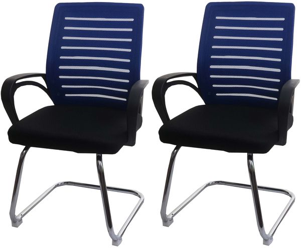 2er-Set Konferenzstuhl HWC-K51, Besucherstuhl Freischwinger, 150kg belastbar Stoff/Textil ~ blau