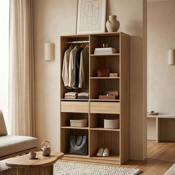 Offener Kleiderschrank Vippsaki mit 7 Fächern 200 x 100 x 50 cm Eicheoptik [en. casa]
