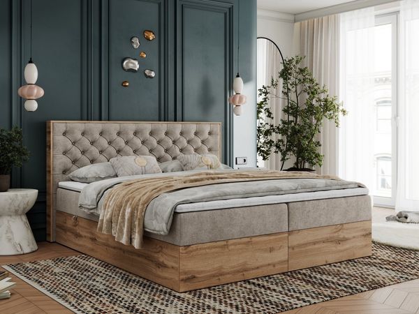 MKS MÖBEL Boxspringbett ALBERO 3 (Packung, Set, Topper T25/Visco, T30-Schaum, Stauraum, Zwei Bettkästen, Matratzen), Multipocket-Matratze, Doppelbett, mit Möbelplatten, mit Kopfstütze