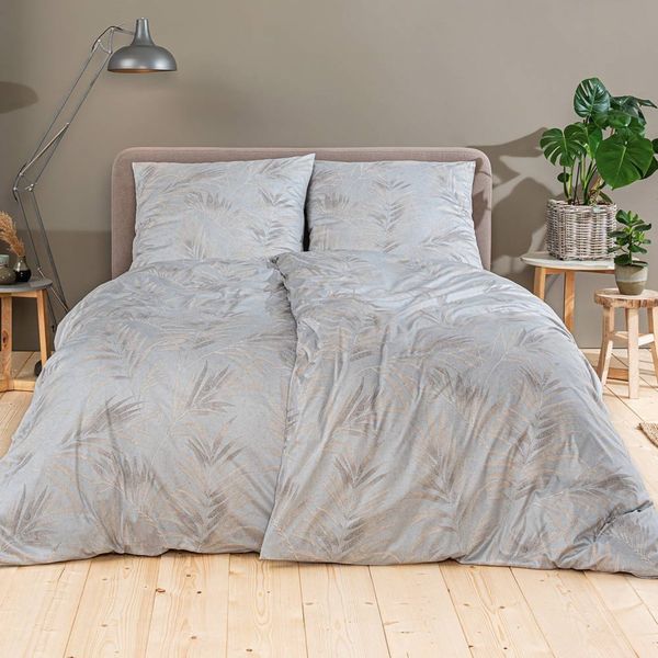 Estella Mako Jersey Bettwäsche 135x200 Keno natur silber Farn Blätter 6941-230
