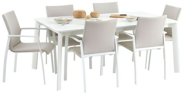 IDIMEX Garten-Essgruppe VERANO, Gartenmöbel Set mit ausziehbarem Tisch und 6 Stühlen weiß/beige