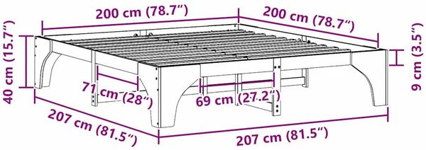 vidaXL Bettrahmen Braun 200 x 200 cm Massives Kiefernholz 872976 Bild 10