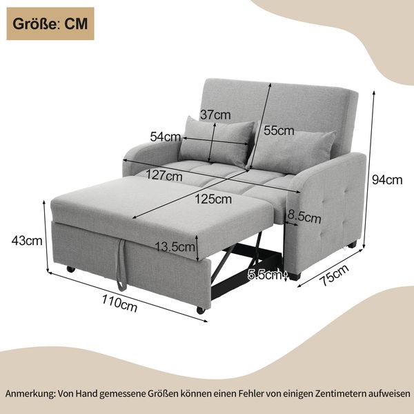 2-Sitzer Schlafsofa B 127 x T 75 x H 94 cm mit Schlaffunktion und verstellbarer Rückenlehne Bild 5