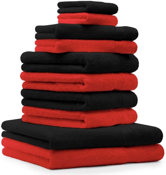 Betz Handtücher 10-tlg. Handtuch-Set PREMIUM, 100% Baumwolle (10-St), Farbe Rot und Schwarz