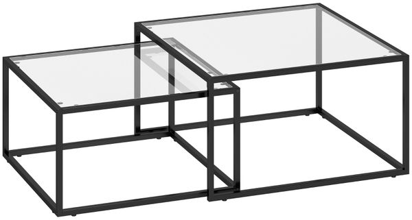 Couchtische 2er-Set Runder Satztisch mit gehärteter Glasplatte und Metallrahmen, für Wohnzimmer Schwarz