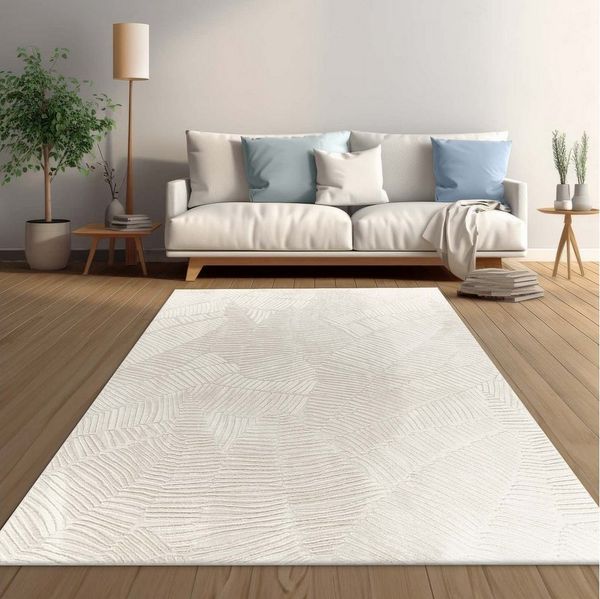 TaraCarpet Teppich Taipe-Pianta Hasenfell extra weich Hoch-Tief-Struktur, rechteckig, Höhe: 13 mm, Hasenfell Blätter creme Wohnzimmer Schlafzimmer Esszimmer 60X110