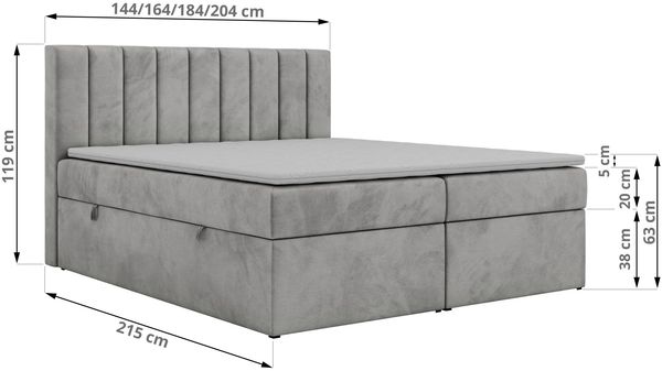 Boxspringbett ALVER 140x200 mit zwei Bettkasten & Stauraum, inkl. Matratze H4, Topper Visco, Federautomaten & gepolstertes Kopfteil - Hellgrau Velvet Bild 5