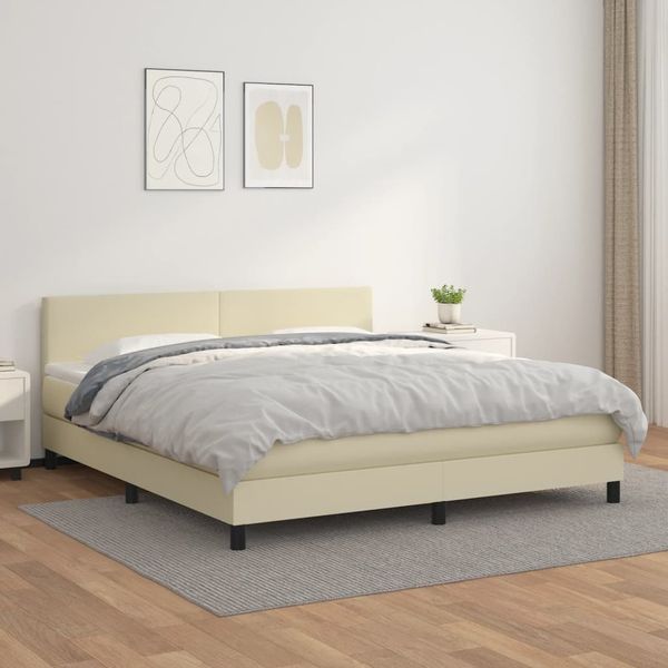 vidaXL Boxspringbett mit Matratze Creme 160x200 cm Kunstleder 3141013