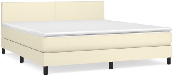 vidaXL Boxspringbett mit Matratze Creme 160x200 cm Kunstleder 3141013 Bild 2