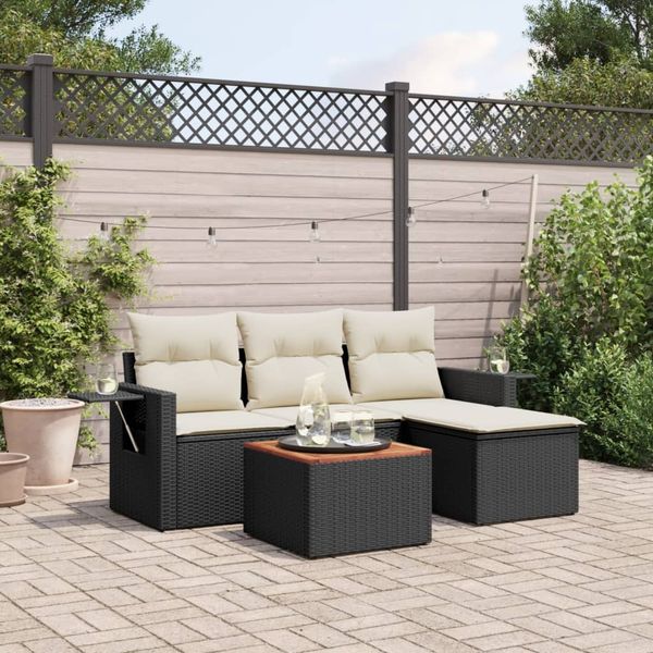 vidaXL 5-tlg. Garten-Sofagarnitur mit Kissen Schwarz Poly Rattan 3256861
