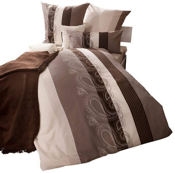 soma Bettwäsche Bettbezug 135x200 80x80 Barock gestreift Boho beige braun bieber warm, Biber, 2 teilig, Warme Biber Flanell Bettwäsche 135x200 Herbst Winter kuschelig weich