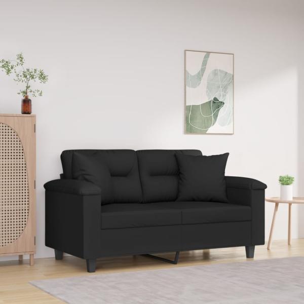 vidaXL 2-Sitzer-Sofa mit Kissen Schwarz 120 cm Mikrofasergewebe 3200968