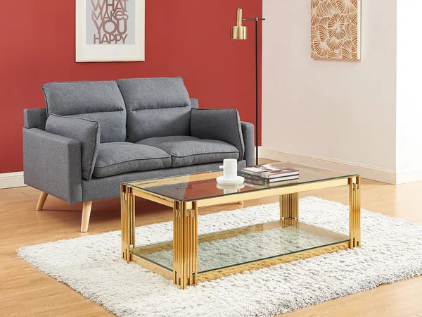 Vente-unique - NOMELANO Couchtisch Glas Gold - B 63,5 cm x H 45,5 cm x L 123,5 cm