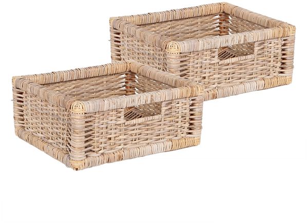 2er Set Rattan Korb CESTA-Small Natural Aufbewahrungskorb Schrankkorb Box