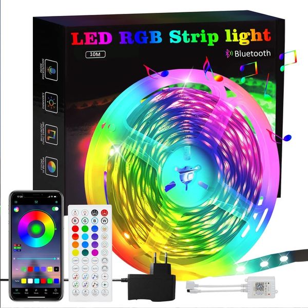 ZMH LED Streifen 10M RGB Strip: 16 Mio Selbstklebend Streifen APP Steuerung Bluetooth Licht Bänder mit Fernbedienung Dimmbar Lichtleiste TV Hintergrundbeleuchtung Musik Sync für