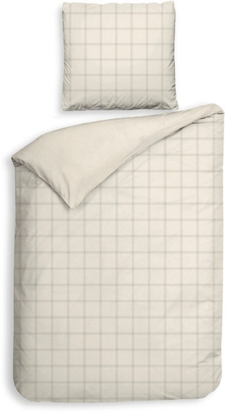Heckett & Lane Mako-Satin Bettwäsche 155x220 Diamante Off-White Wende Karo uni