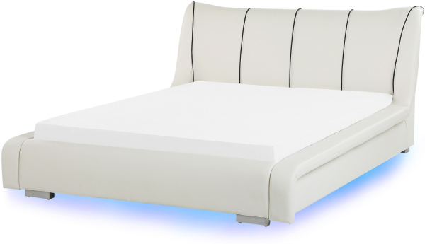 Wasserbett Leder weiß 140x200 cm mit LED-Beleuchtung bunt NANTES