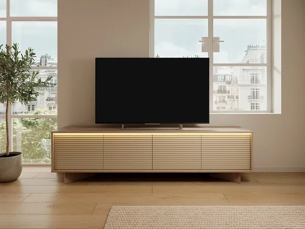 Vente-unique - MAYRONA TV unit Holz, Platte BeigeBeige - B 54,4 cm x H 40 cm x L 204 cm