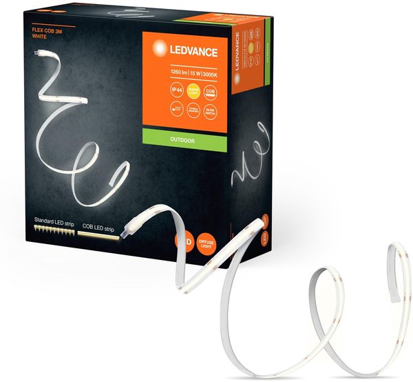 LEDVANCE FLEX COB OUTDOOR 3M LED-Streifen, weiß, 13W, 1900lm, warmweißes Licht, COB-Technologie, homogene Lichtverteilung, lange Lebensdauer, einfache Montage, SchutzkIasse IP44, 3000K