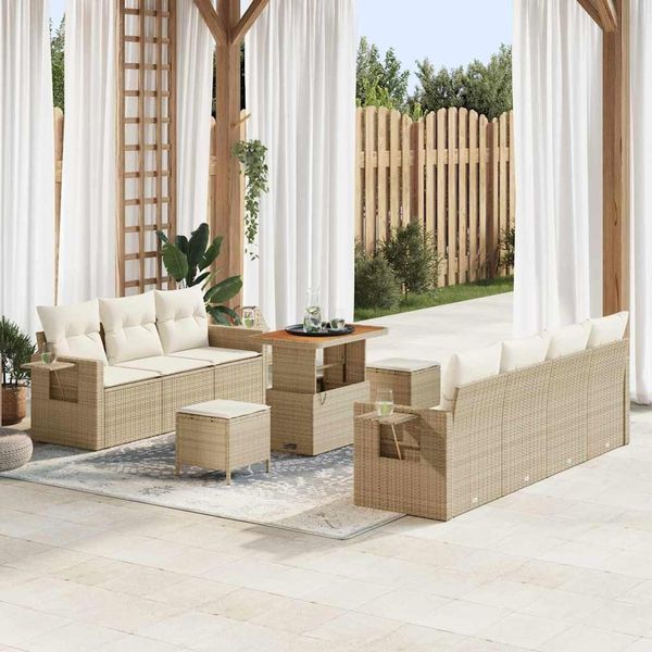 vidaXL Garten-Sofa-Set mit Kissen mit Speicher 10 pcs Beige und Creme 3363661