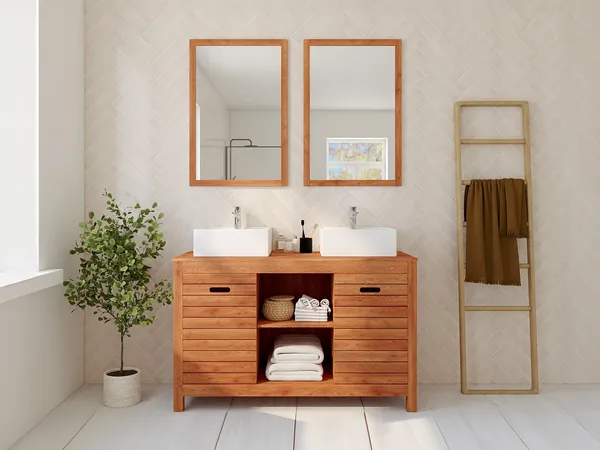 Vente-unique - PULUKAN Waschbeckenmöbel Holz, Platte Braun - B 50 cm x H 83 cm x L 130 cm