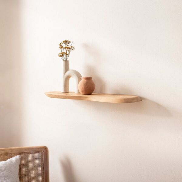 Wandregal Akazie Massivholz 40cm - Schwebendes Design Regal für die Wand Holz massiv - Hängeregal in organischer Form - Wandboard aus Echtholz