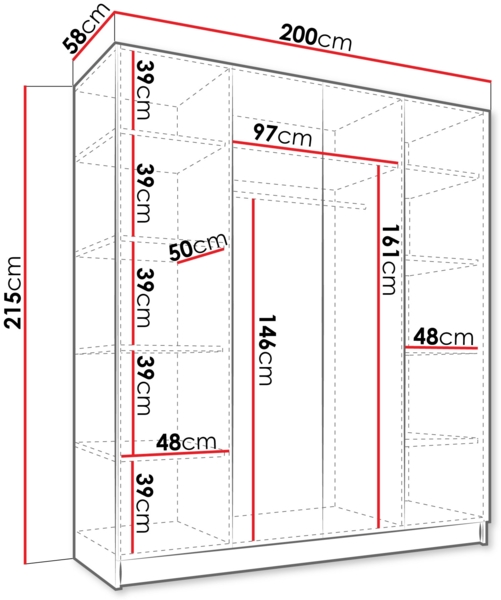 Mirjan24 'Salkor' Drehtürenschrank mit 4 Türen, Laminatplatte, 215 x 58 x 200 cm, Schwarz / Gold, mit Spiegel Bild 5