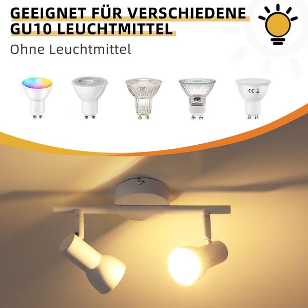 ZMH Deckenstrahler 2 Flammig Deckenlampe Flur - Deckenleuchte Modern Design Weiß Innen Strahler GU10 Metall Deckenspots 350°Schwenkbar Spots für Schlafzimmer Wohnzimmer Küche(Ohne Leuchtmittel) Bild 3