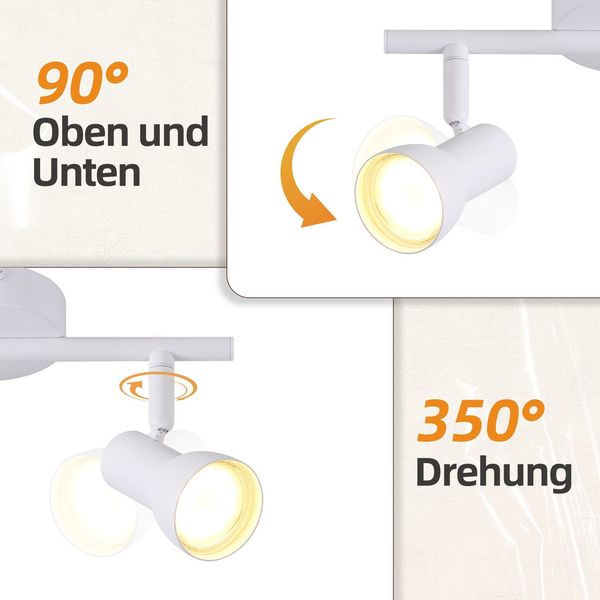 ZMH Deckenstrahler 2 Flammig Deckenlampe Flur - Deckenleuchte Modern Design Weiß Innen Strahler GU10 Metall Deckenspots 350°Schwenkbar Spots für Schlafzimmer Wohnzimmer Küche(Ohne Leuchtmittel) Bild 5
